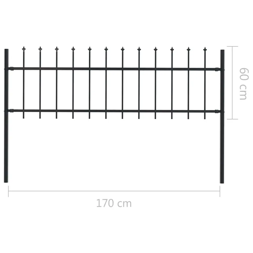 vidaXL Garden Fence with Spear Top Steel 1.7×0.6 m Black