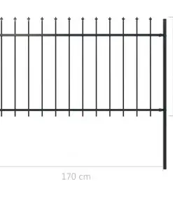 vidaXL Garden Fence with Spear Top Steel 1.7×1 m Black