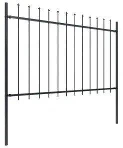 vidaXL Garden Fence with Spear Top Steel 1.7×1.2 m Black
