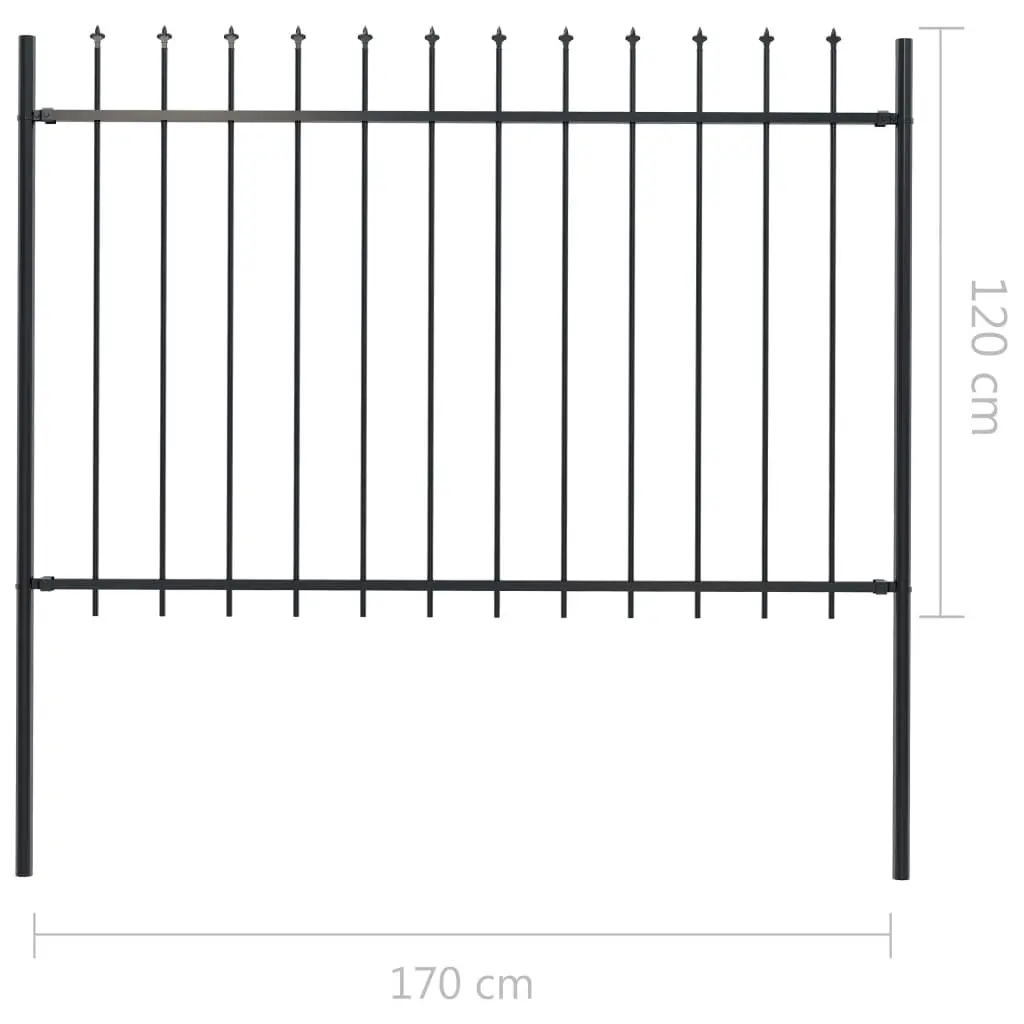 vidaXL Garden Fence with Spear Top Steel 1.7×1.2 m Black