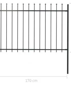 vidaXL Garden Fence with Spear Top Steel 1.7×1.5 m Black