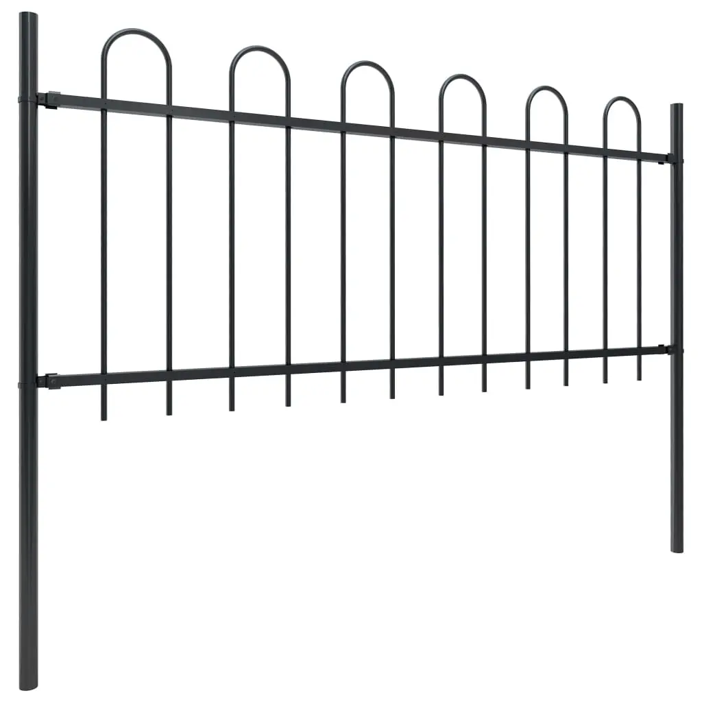 vidaXL Garden Fence with Hoop Top Steel 1.7×0.8 m Black