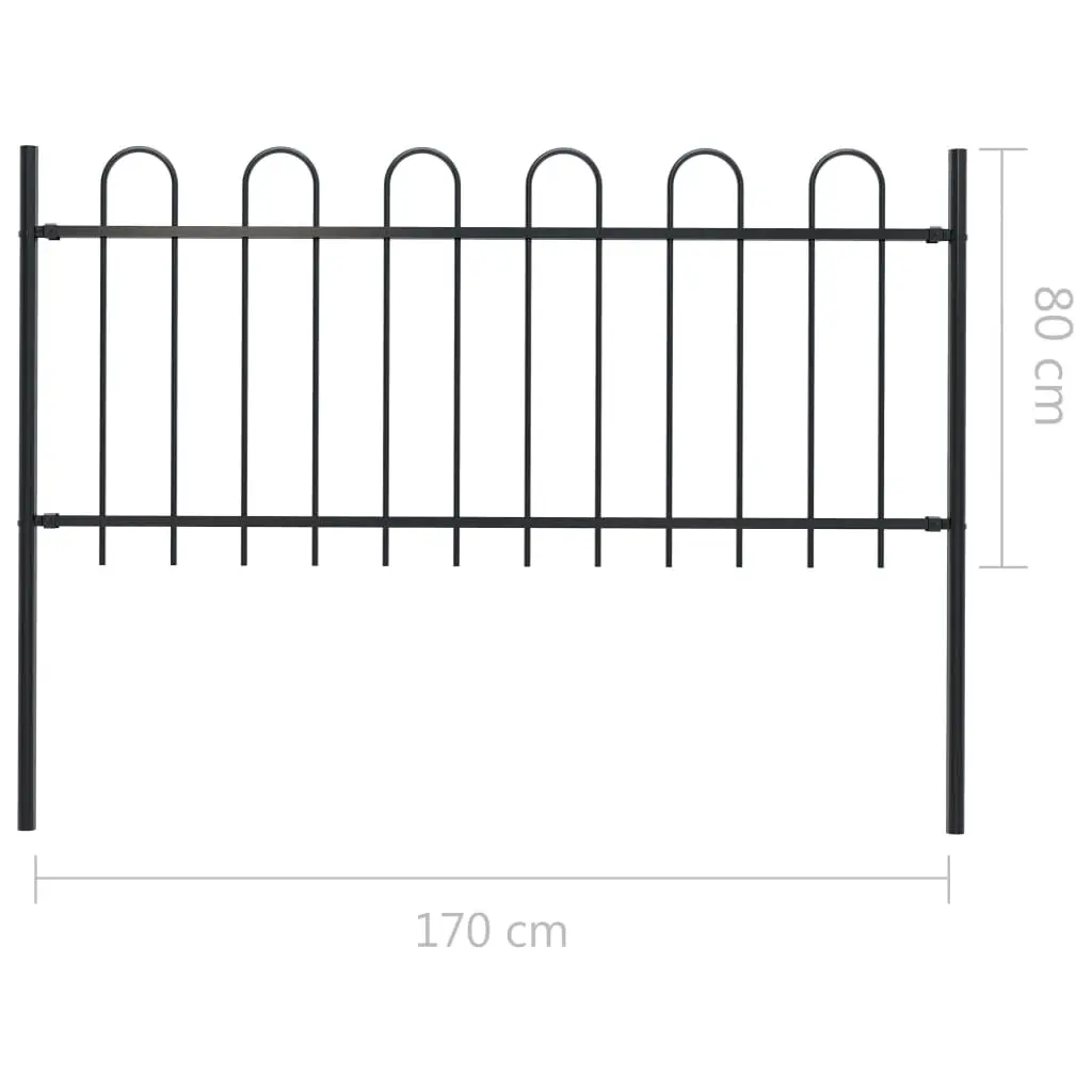 vidaXL Garden Fence with Hoop Top Steel 1.7×0.8 m Black