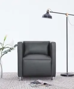 vidaXL Cube Armchair Grey Faux Leather vidaXL Cube Armchair Grey Faux Leather