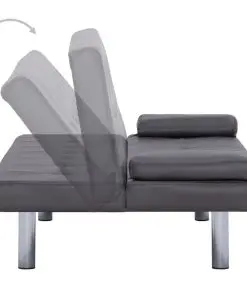 vidaXL Sofa Bed with Two Pillows Grey Faux Leather