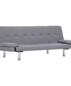 vidaXL Sofa Bed with Two Pillows Light Grey Polyester