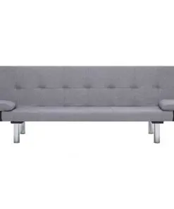 vidaXL Sofa Bed with Two Pillows Light Grey Polyester