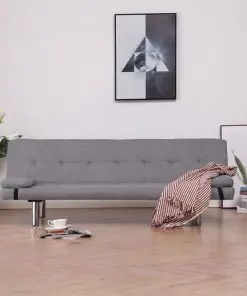 vidaXL Sofa Bed with Two Pillows Light Grey Polyester