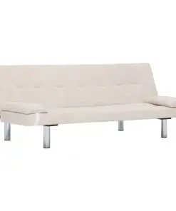 vidaXL Sofa Bed with Two Pillows Cream Polyester