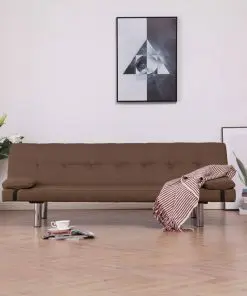 vidaXL Sofa Bed with Two Pillows Brown Polyester