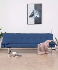 vidaXL Sofa Bed with Two Pillows Blue Polyester