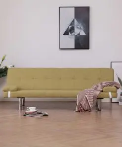vidaXL Sofa Bed with Two Pillows Green Polyester