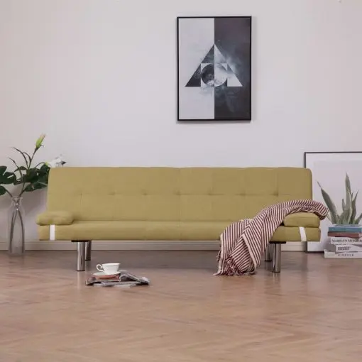 vidaXL Sofa Bed with Two Pillows Green Polyester