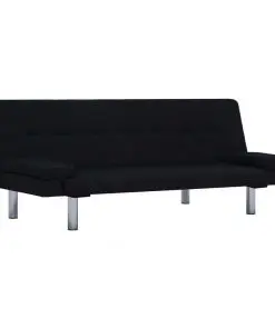 vidaXL Sofa Bed with Two Pillows Black Polyester