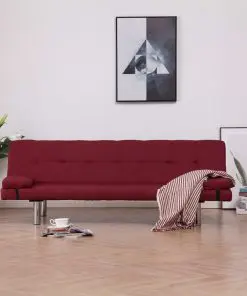 vidaXL Sofa Bed with Two Pillows Wine Red Polyester