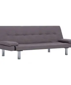 vidaXL Sofa Bed with Two Pillows Taupe Polyester