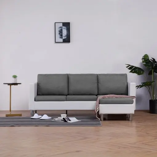 vidaXL 3-Seater Sofa with Cushions White Faux Leather