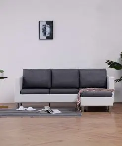 vidaXL 3-Seater Sofa with Cushions White Faux Leather