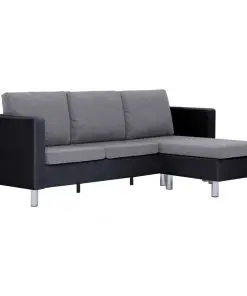 vidaXL 3-Seater Sofa with Cushions Black Faux Leather