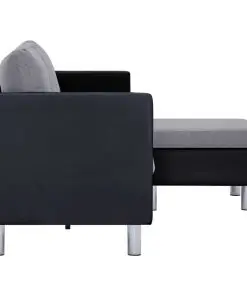 vidaXL 3-Seater Sofa with Cushions Black Faux Leather