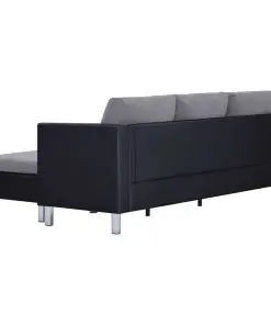 vidaXL 3-Seater Sofa with Cushions Black Faux Leather