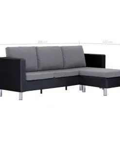 vidaXL 3-Seater Sofa with Cushions Black Faux Leather