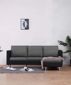 vidaXL 3-Seater Sofa with Cushions Black Faux Leather