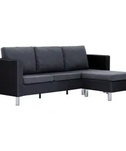 vidaXL 3-Seater Sofa with Cushions Black Faux Leather
