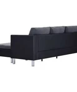 vidaXL 3-Seater Sofa with Cushions Black Faux Leather