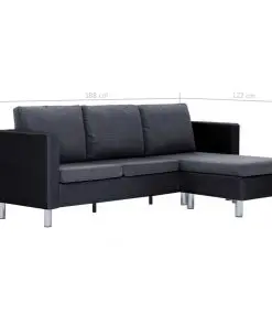 vidaXL 3-Seater Sofa with Cushions Black Faux Leather