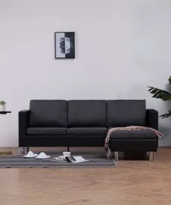 vidaXL 3-Seater Sofa with Cushions Black Faux Leather