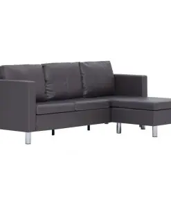 vidaXL 3-Seater Sofa with Cushions Grey Faux Leather