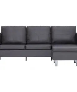 vidaXL 3-Seater Sofa with Cushions Grey Faux Leather