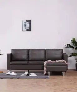 vidaXL 3-Seater Sofa with Cushions Grey Faux Leather