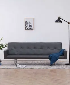 vidaXL Sofa Bed with Armrest Grey Faux Leather