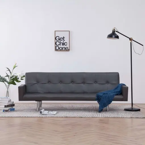 vidaXL Sofa Bed with Armrest Grey Faux Leather