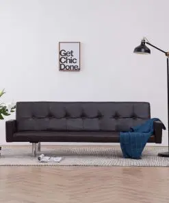 vidaXL Sofa Bed with Armrest Brown Faux Leather
