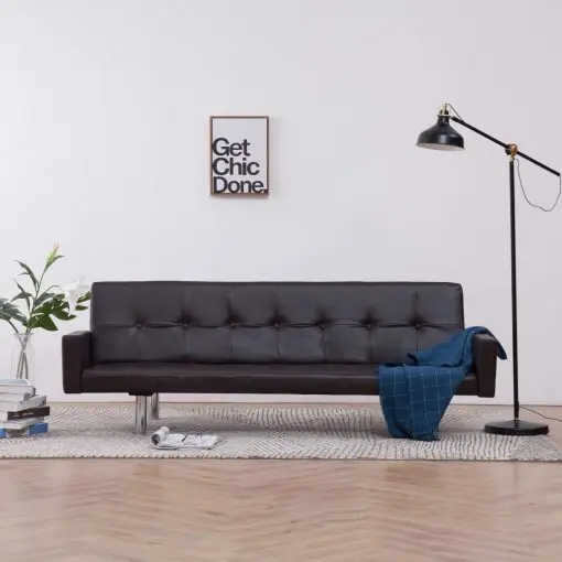 vidaXL Sofa Bed with Armrest Brown Faux Leather