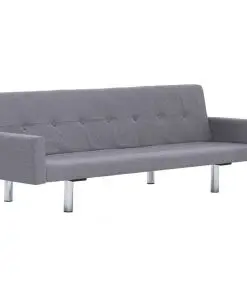 vidaXL Sofa Bed with Armrest Light Grey Polyester