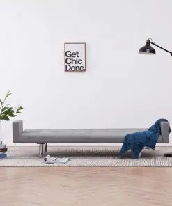 vidaXL Sofa Bed with Armrest Light Grey Polyester
