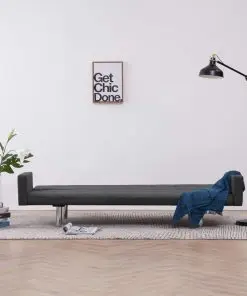 vidaXL Sofa Bed with Armrest Dark Grey Polyester