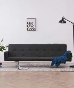 vidaXL Sofa Bed with Armrest Dark Grey Polyester