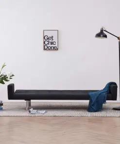 vidaXL Sofa Bed with Armrest Black Polyester
