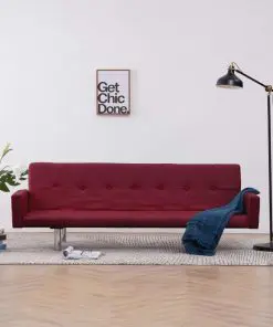 vidaXL Sofa Bed with Armrest Wine Red Polyester