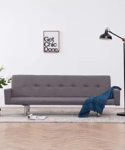 vidaXL Sofa Bed with Armrest Taupe Polyester