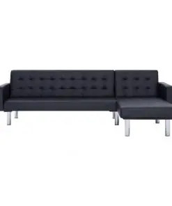 vidaXL L-shaped Sofa Bed Black Faux Leather