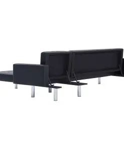vidaXL L-shaped Sofa Bed Black Faux Leather