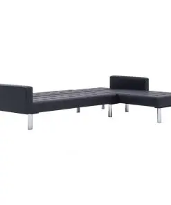 vidaXL L-shaped Sofa Bed Black Faux Leather