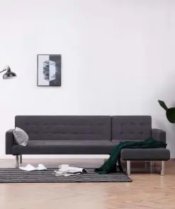 vidaXL L-shaped Sofa Bed Dark Grey Polyester