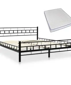 vidaXL Bed with Memory Foam Mattress Black Metal 137×187 cm Double